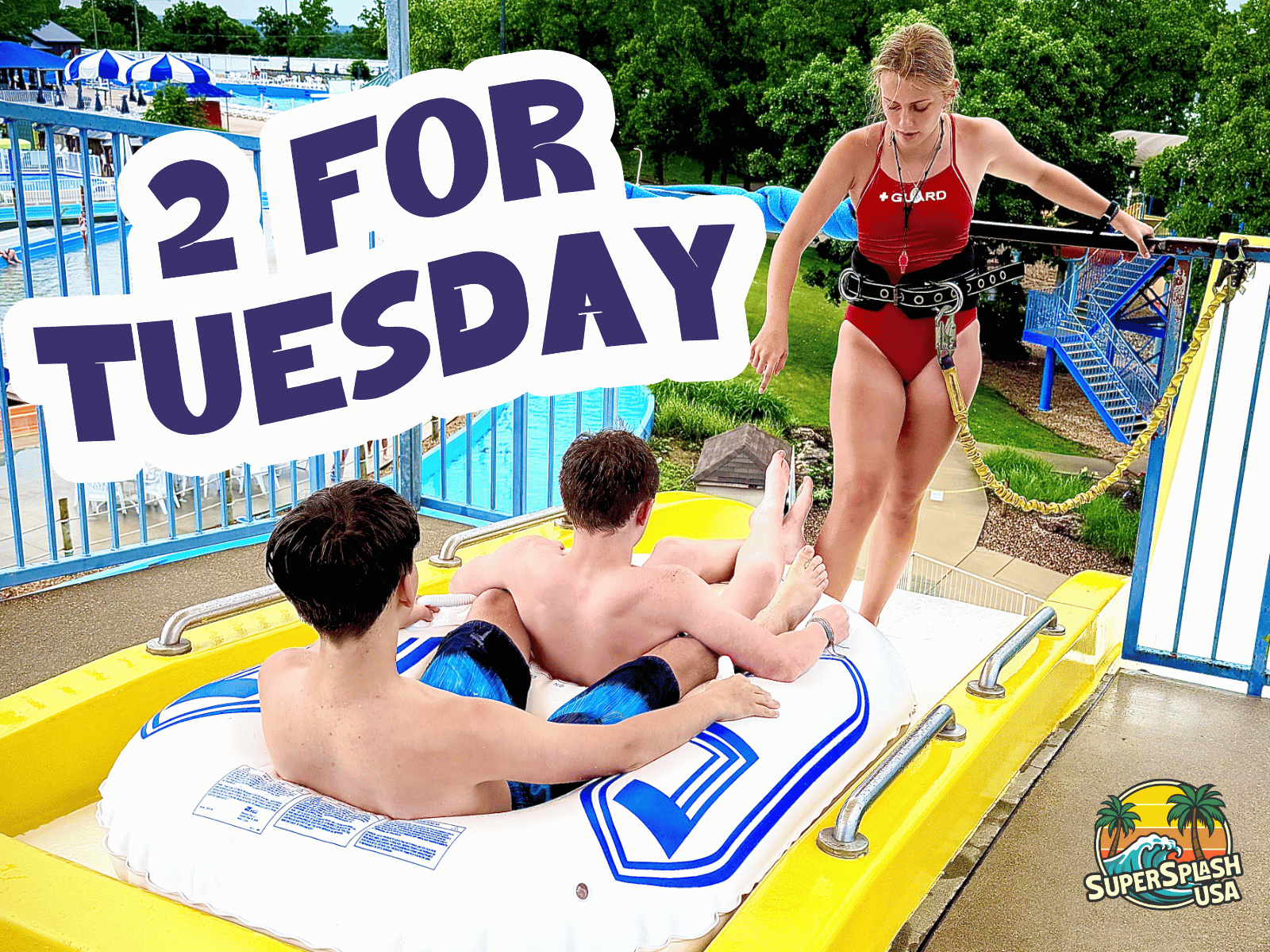 SuperSplash USA 2 for Tuesday on Tuesday July 28. Buy one regular admission and get one free, 10 AM to 6 PM.